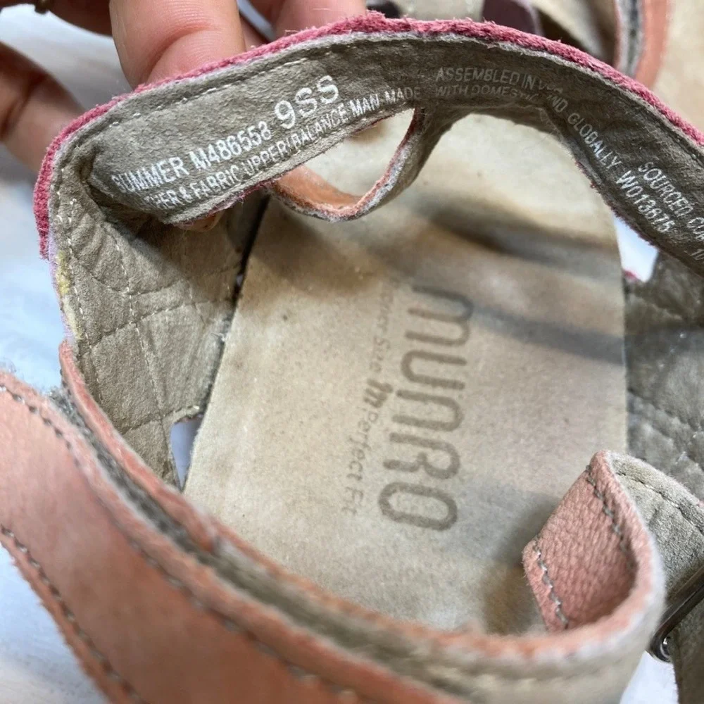 Munro Womens 9S Summer Wedge Sandals Strappy Pink Orange Leather Comfort Walking